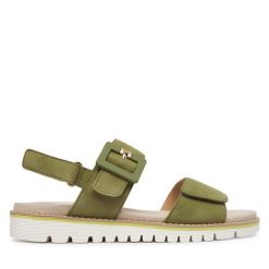 Sandały Ara. Zielone sandały damskie Ara, bez wzorów, bez obcasa, na płaskiej podeszwie, bez zapięcia. Za 429.99 zł.