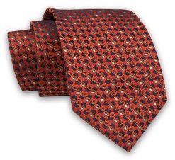 Czerwono-Pomarańczowy Elegancki Męski Krawat -ALTIES- 7cm, Stylowy, Klasyczny, Wzór Geometryczny. Czerwone krawaty i muchy Alties, bez wzorów, z tkaniny, eleganckie. Za 49.00 zł.
