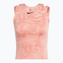 Tank top tenisowy damski Nike Court Dri-Fit Slam RG. Czerwone topy damskie Nike, bez wzorów, sportowe, bez kołnierzyka, bez ramiączek. Za 219.99 zł.