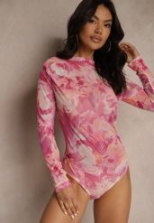 Różowe Body Siateczkowe w Abstrakcyjny Wzór Folenaria. Czerwone body Renee, z aplikacjami. Za 59.99 zł.