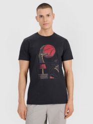 4F T-shirt oversize z nadrukiem męski - czarny XL. Czarne koszulki sportowe męskie 4F, m, bez wzorów, z bawełny, bez ramiączek, do koszykówki. Za 59.99 zł.
