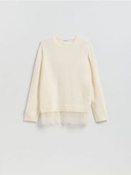 Sweter z wełną - kremowy. Białe swetry nierozpinane damskie Reserved, l, bez wzorów, z dzianiny, bez kołnierzyka, bez ramiączek. Za 159.99 zł.