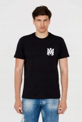 AMIRI T-shirt męski czarny z logo na plecach. Czarne t-shirty męskie Amiri, m, bez wzorów, bez kołnierzyka, bez ramiączek. W wyprzedaży za 999.99 zł.