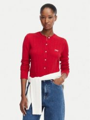 Tommy Jeans Kardigan Pointelle DW0DW22931 Czerwony Regular Fit. Czerwone kardigany damskie Tommy Jeans, l, bez wzorów, z jeansu, bez kołnierzyka. Za 449.99 zł.