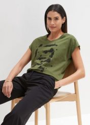 T-shirt. Czarne t-shirty damskie bonprix, bez wzorów, eleganckie, bez kołnierzyka, bez ramiączek. Za 59.99 zł.