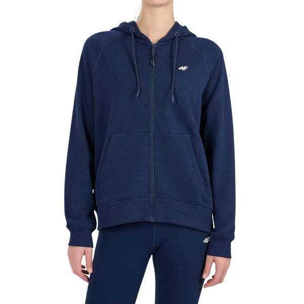 Bluza damska 4F z kapturem, regular fit. Niebieskie bluzy damskie 4F, s, bez wzorów, z bawełny, sportowe, bez ramiączek, z kapturem. Za 129.99 zł.