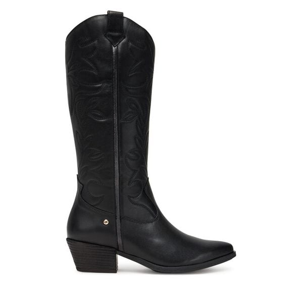 Kowbojki Pikolinos. Czarne kozaki damskie Pikolinos, bez wzorów, bez obcasa, na słupku, bez zapięcia. Za 739.99 zł.