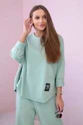 Komplet bawełniany bluza + spodnie ciemno miętowy. Zielone bluzy damskie KESI, l, bez wzorów, z bawełny, biznesowe, bez ramiączek, bez kaptura. Za 271.84 zł.