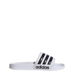 Klapki męskie basenowe Adidas ADILETTE. Białe klapki męskie Adidas, bez wzorów, z materiału, bez zapięcia. Za 119.00 zł.