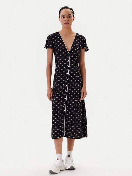 Tommy Jeans Sukienka codzienna DW0DW20884 Czarny Regular Fit. Czarne sukienki damskie Tommy Jeans, na co dzień, xxs, bez wzorów, z jeansu, bez kołnierzyka, bez ramiączek, proste. Za 359.99 zł.