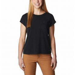 Koszulka Damska Columbia Boundless Trek Short Sleeve T-Shirt. Czarne bluzki damskie Columbia, xs, bez wzorów, sportowe, bez kołnierzyka, bez ramiączek. Za 69.99 zł.