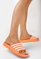 Pomarańczowe Klapki Basenowe z Wzorem w Paski Nasile. Brązowe klapki damskie Born2be, bez wzorów, klasyczne, bez obcasa, bez zapięcia. Za 29.99 zł.