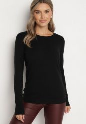Czarny Sweter Klasyczny Zimowy Nariera. Czarne swetry nierozpinane damskie Born2be, na zimę, l, bez wzorów, z jeansu, eleganckie, bez kołnierzyka, bez ramiączek. Za 49.99 zł.