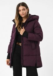 Zimowy płaszcz J-FROZEN. Czerwone płaszcze damskie Volcano, na zimę, xl, bez wzorów, z materiału, bez kołnierzyka, bez kaptura. Za 429.99 zł.