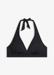 Biustonosz bikini z dekoltem typu halter w serek. Fioletowe bikini bonprix, bez wzorów. Za 77.99 zł.