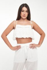 Top damski lniany bombka TWINSET U&B. Topy damskie Twinset U&B, m, bez wzorów, ze lnu, bez kołnierzyka, bez ramiączek. Za 699.00 zł.