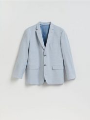 Marynarka slim fit z wiskozą - jasnoniebieski. Niebieskie garnitury męskie Reserved, l, bez wzorów, z tkaniny. Za 359.99 zł.