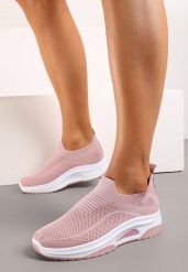 Różowe Casualowe Buty Sportowe na Grubszej Podeszwie Ozdobione Perforacją Fiovena. Czerwone obuwie sportowe damskie Renee, bez wzorów, z jeansu, bez zapięcia. Za 39.99 zł.