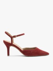 Bordowe czółenka slingback bez pięty. Czerwone czółenka damskie Brawo sp. z o.o., bez wzorów, z gumy, eleganckie, bez obcasa, na szpilce, bez zapięcia. Za 379.99 zł.
