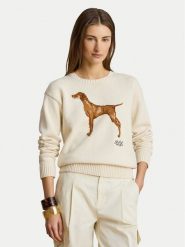 LAUREN RALPH LAUREN Sweter 200P14120001 Kremowy Regular Fit. Białe swetry nierozpinane damskie Lauren Ralph Lauren, xl, bez wzorów, z bawełny, bez kołnierzyka, bez ramiączek. Za 1,199.00 zł.