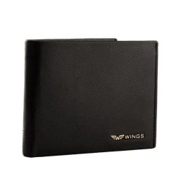 Męski czarny portfel WINGS z naturalnej skóry koziej. Czarne portfele męskie Wings, bez wzorów, ze skóry. Za 79.90 zł.