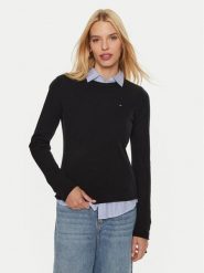 Tommy Hilfiger Sweter WW0WW44161 Czarny Regular Fit. Czarne swetry nierozpinane damskie Tommy Hilfiger, s, bez wzorów, z wełny, bez kołnierzyka, bez ramiączek. Za 449.99 zł.