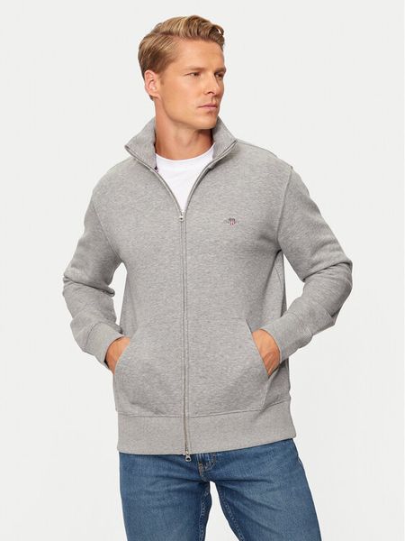 Gant Bluza Shield 2008006 Szary Regular Fit. Szare bluzy męskie GANT, m, bez wzorów, z bawełny, bez ramiączek, bez kaptura. Za 419.99 zł.