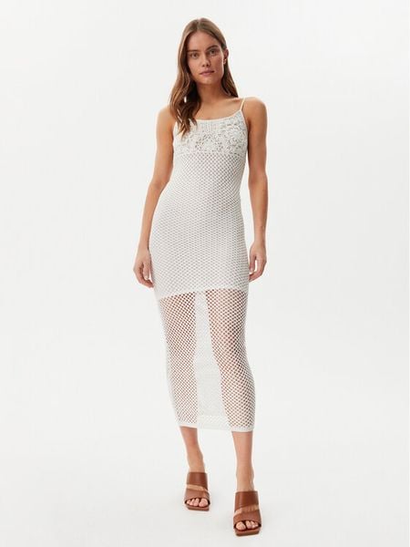 Guess Sukienka letnia E5GK07 Z3N30 Biały Regular Fit. Białe sukienki damskie Guess, na lato, l, z aplikacjami, z syntetyku, bez kołnierzyka, bez ramiączek. Za 229.99 zł.