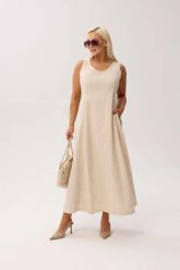 Elegancka sukienka Sevilla Beige MAXI bez rękawów, z kieszeniami i kwiatowym printem PLUS SIZE WIOSNA LATO. Brązowe sukienki damskie Moda Size Plus Iwanek, na co dzień, na lato, plus size, z aplikacjami, z bawełny, eleganckie, bez kołnierzyka, plus size, bez ramiączek, maxi, oversize. Za 339.90 zł.