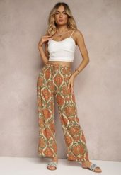 Ciemnobeżowe Wiskozowe Spodnie Boho High Waist z Szerokimi Nogawkami i Gumką w Talii Tiamarra. Brązowe spodnie materiałowe damskie Renee, na lato, bez wzorów, z jeansu, boho, z podwyższonym stanem. Za 39.99 zł.