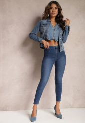 Granatowe Jeansy Skinny High Waist Vivizo. Niebieskie jeansy damskie Renee, bez wzorów, z jeansu, z podwyższonym stanem. Za 79.99 zł.