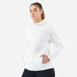 Bluza tenisowa z kapturem na krótki suwak Artengo Soft Dry 900. Białe bluzy damskie ARTENGO, bez wzorów, z bawełny, sportowe, bez ramiączek, z kapturem. Za 109.99 zł.