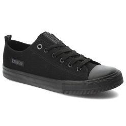 Czarne Trampki Big Star Męskie Wygodne Buty. Czarne trampki męskie BIG STAR, z aplikacjami, z materiału, retro, bez zapięcia. Za 129.00 zł.