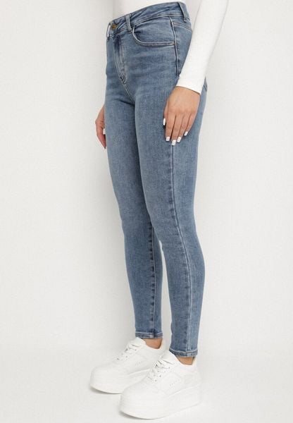 Niebieskie Jeansy o Kroju Skinny z Wysokim Stanem Solarie. Niebieskie jeansy damskie Born2be, bez wzorów, z bawełny, sportowe, z podwyższonym stanem. Za 99.99 zł.