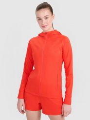 4F Bluza treningowa regular szybkoschnąca damska - czerwona XS. Czerwone bluzy damskie 4F, xs, bez wzorów, z dzianiny, sportowe, bez ramiączek, z kapturem. W wyprzedaży za 139.99 zł.