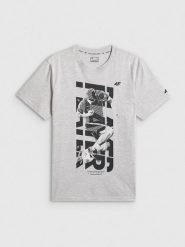 4F T-shirt regular z nadrukiem męski - szary XXL. Szare koszulki sportowe męskie 4F, m, bez wzorów, z bawełny, bez kołnierzyka, bez ramiączek. Za 69.99 zł.
