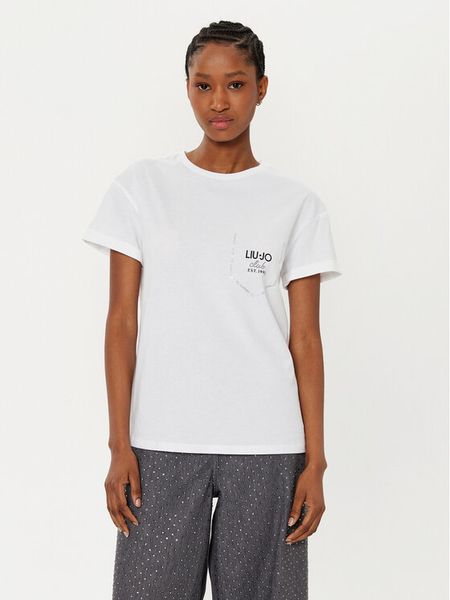 Liu Jo T-Shirt WA5145 J4893 Biały Regular Fit. Białe t-shirty damskie Liu Jo, xl, bez wzorów, z bawełny, bez kołnierzyka, bez ramiączek. Za 179.99 zł.
