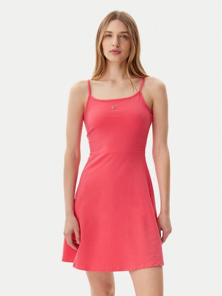 Tommy Jeans Sukienka letnia Essential DW0DW21354 Różowy Slim Fit. Czerwone sukienki damskie Tommy Jeans, na lato, l, bez wzorów, z bawełny, bez kołnierzyka, bez ramiączek. Za 179.99 zł.