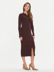 Calvin Klein Sukienka dzianinowa K20K206021 Bordowy Regular Fit. Czerwone sukienki damskie Calvin Klein, xs, bez wzorów, z dzianiny, bez kołnierzyka, bez ramiączek. Za 679.99 zł.