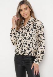 Beżowa Koszula w Abstrakcyjne Kropki Antoniella. Brązowe koszule damskie Born2be, l, bez wzorów, eleganckie, bez kołnierzyka, bez ramiączek. Za 54.99 zł.