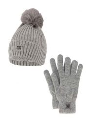 Zestaw zimowy dla kobiet - czapka + rękawiczki - szary. Szare czapki damskie HEAT KEEPER, na zimę, bez wzorów, z materiału, eleganckie. Za 134.32 zł.