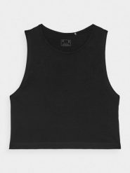 4F Crop top regular gładki damski - czarny XL. Czarne topy damskie 4F, xl, bez wzorów, z bawełny, sportowe, bez kołnierzyka, bez ramiączek. W wyprzedaży za 29.99 zł.