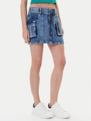 Guess Spódnica jeansowa W5YD0L D5R01 Niebieski Regular Fit. Niebieskie spódnice damskie Guess, l, z aplikacjami, z bawełny, mini. Za 439.99 zł.