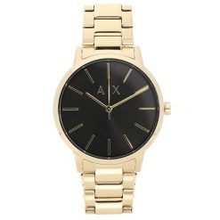 Zestaw zegarek i bransoletka Armani Exchange. Żółte zegarki męskie Armani Exchange, bez wzorów, złote. Za 979.99 zł.