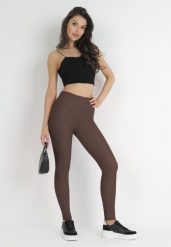 Ciemnobrązowe Legginsy Draven. Brązowe legginsy damskie Born2be, bez wzorów, z jeansu. Za 39.99 zł.