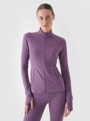 4F Bluza treningowa slim szybkoschnąca damska - fioletowa XS. Fioletowe bluzy damskie 4F, xs, bez wzorów, z dzianiny, sportowe, bez ramiączek, bez kaptura. Za 99.99 zł.
