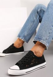 Czarne Trampki z Krótką Ażurową Cholewką Paerina. Czarne trampki i tenisówki damskie Renee, w ażurowe wzory, z jeansu, bez zapięcia. Za 39.99 zł.