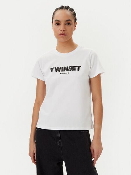 TWINSET T-Shirt 251TP2070 Biały Regular Fit. Białe t-shirty damskie Twinset, xs, bez wzorów, z bawełny, bez kołnierzyka, bez ramiączek. Za 219.99 zł.