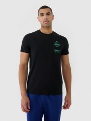 4F T-shirt regular z nadrukiem męski - czarny XL. Czarne t-shirty męskie 4F, m, bez wzorów, z bawełny, bez kołnierzyka, bez ramiączek. Za 69.99 zł.