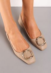 Ciemnobeżowe Balerinki z Okrągłą Klamrą z Cyrkoniami na Kwadratowym Nosku Nallire. Brązowe balerinki damskie Renee, z aplikacjami, z materiału, eleganckie, z okrągłym noskiem, bez obcasa, na obcasie, bez zapięcia. Za 44.99 zł.